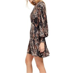 Free People Black Floral Long-Sleeve Mini Dress